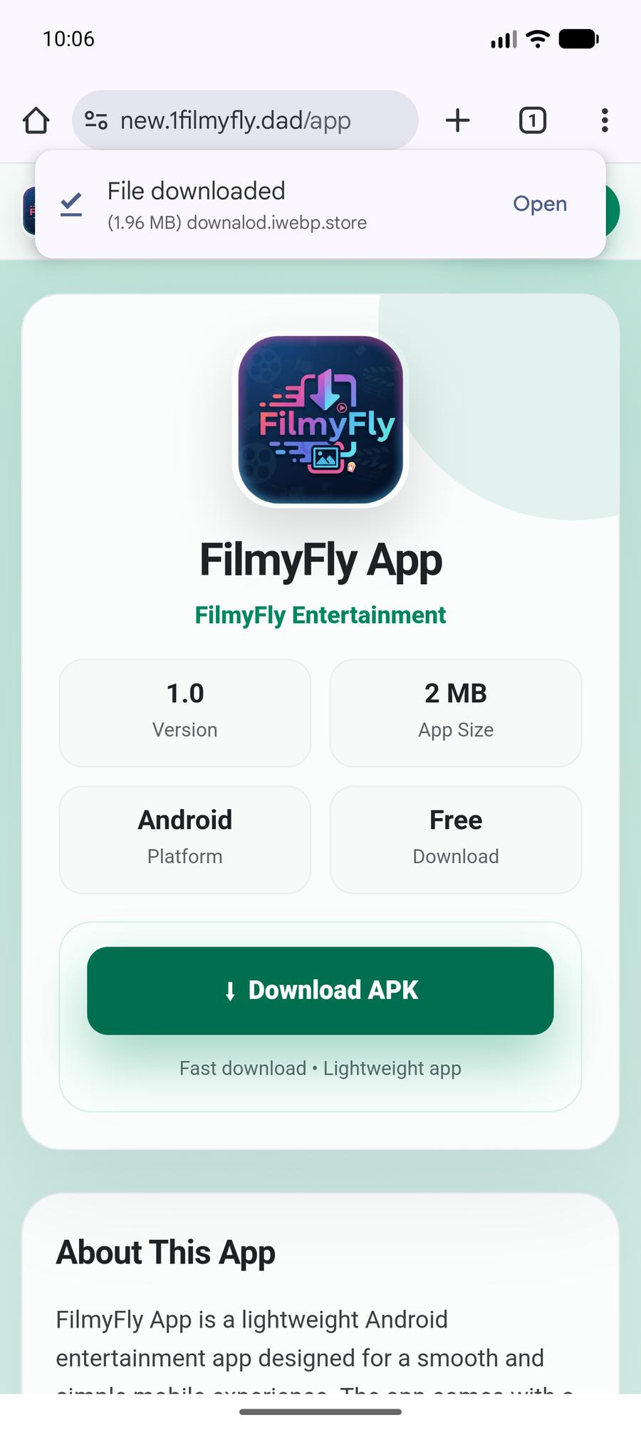 Step 1 FilmyFly APK file downloaded in Chrome
