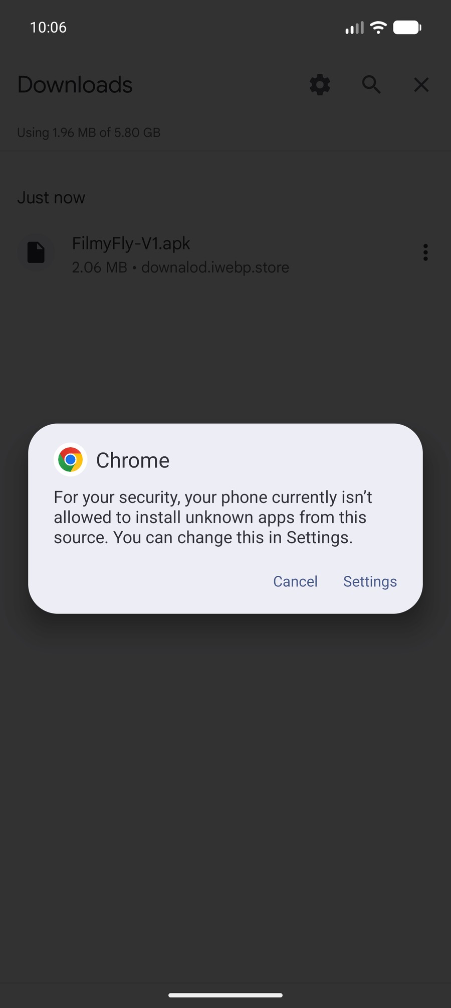 Step 2 Chrome asks to allow unknown apps from settings