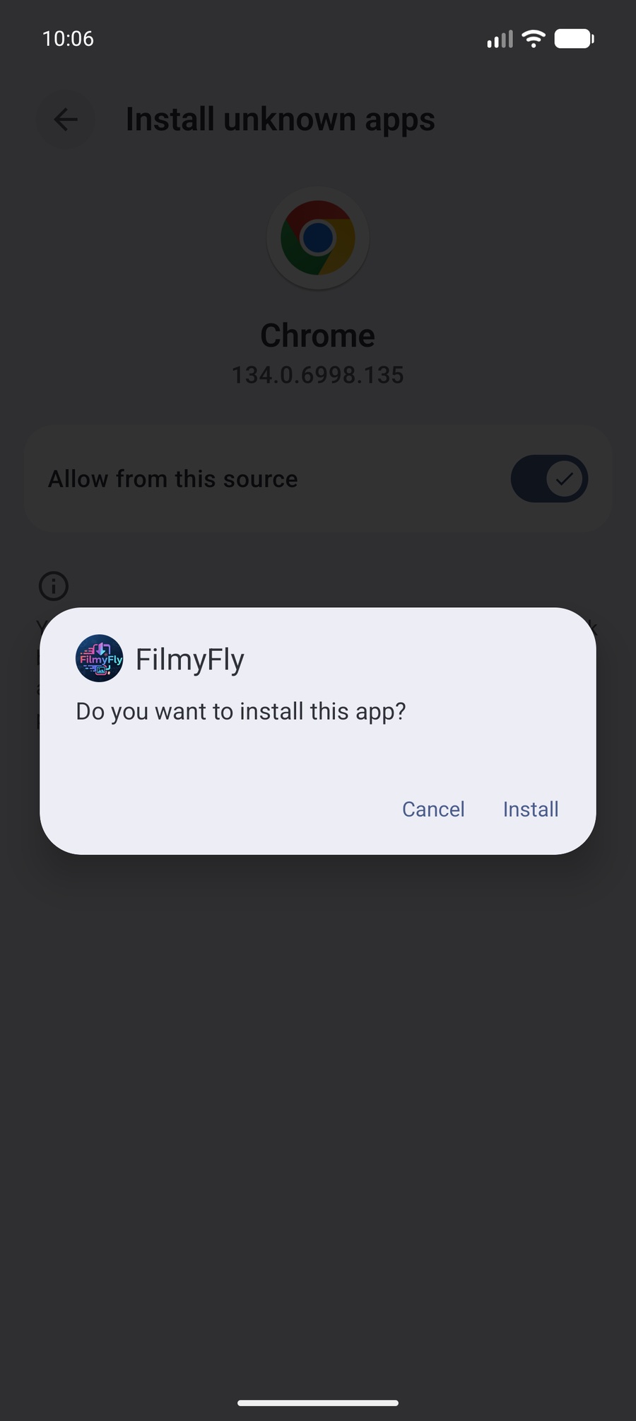 Step 4 Tap Install on FilmyFly app install prompt